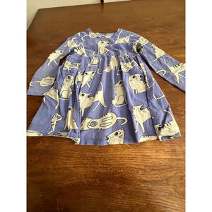 Next Girls Dress 4-5 Years 110cm Purple Cat Print Long Sleeve Cotton